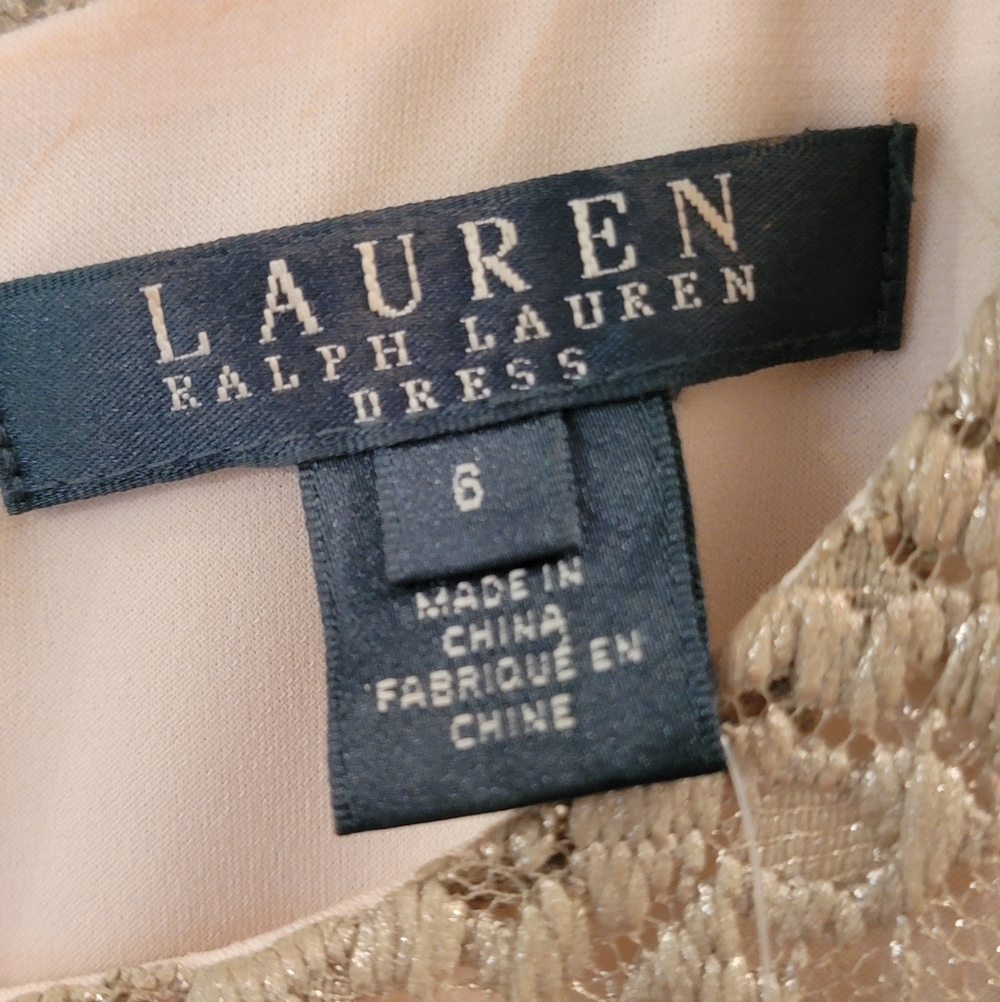 NWT Lauren Ralph Lauren Gold Lace Cap-Sleeve Sheath Dress Size 6 - Picture 7 of 12